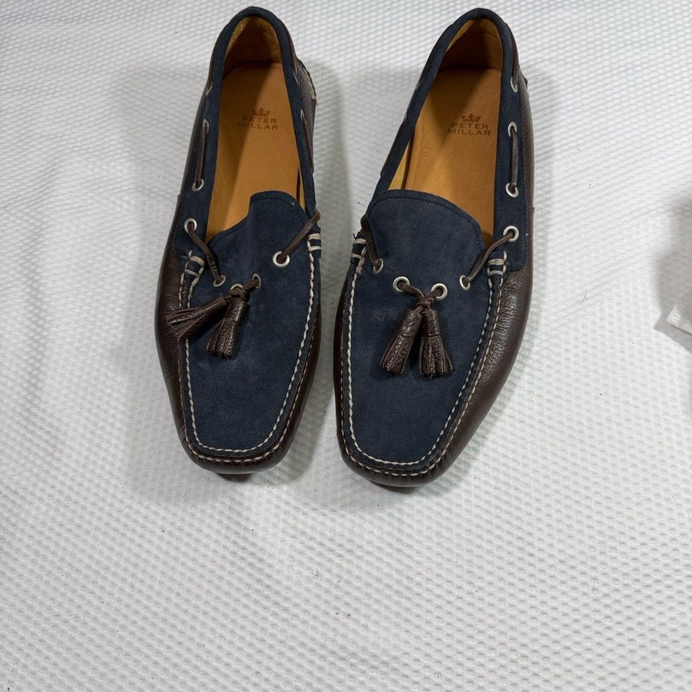 Peter Millar Leather Men's Blue and Brown Loafers Size 11.5